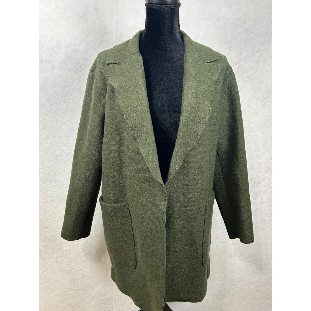 J Crew Womens Olive Green Boiled Wool Sweater Blazer Cardigan Jacket Size S